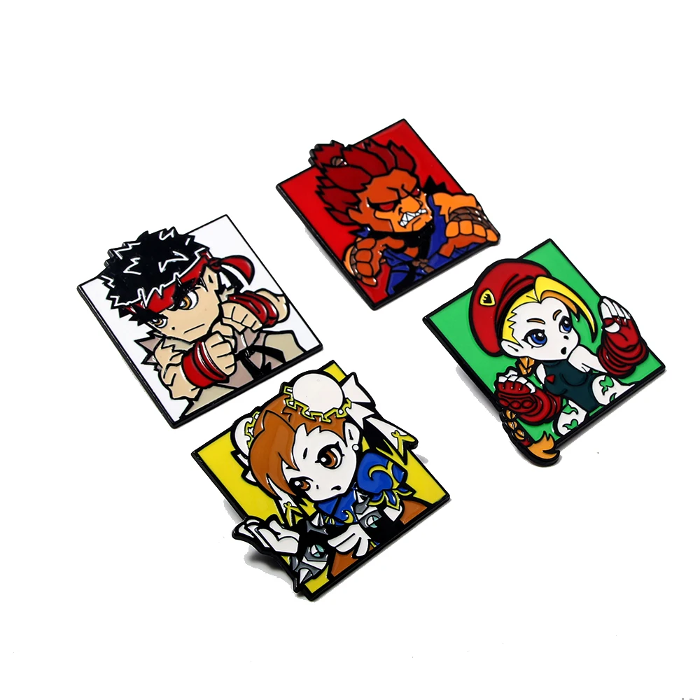 Street Fighte Enamel Pins RYU CHUN LI Cammy White GOUKI Figure Badge Brooch For Game Fans Lapel Pin Jewelry Accessories