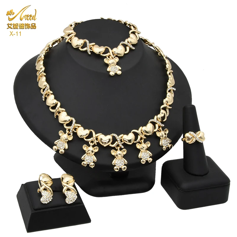 ANIID XOXO Women Earrings And Necklace Set Nigerian Zircon Jewelry For Woman Party Wedding Jewellery Bracelets Dubai  Rhinestone