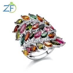 GZ ZONGFA Pure 925 Sterling Silve Colorful Rings for Women Natural Tourmaline Gemstone 6.4Carats Elegant Trendy Fine Jewelry