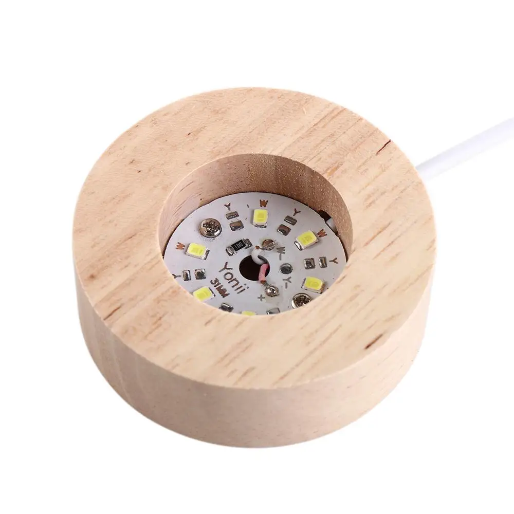 Room Rechargeable Rotating Art Ornament Warm/White Light Night Light Wooden LED Light Lamp Holder Lamp Base Wood Light Base