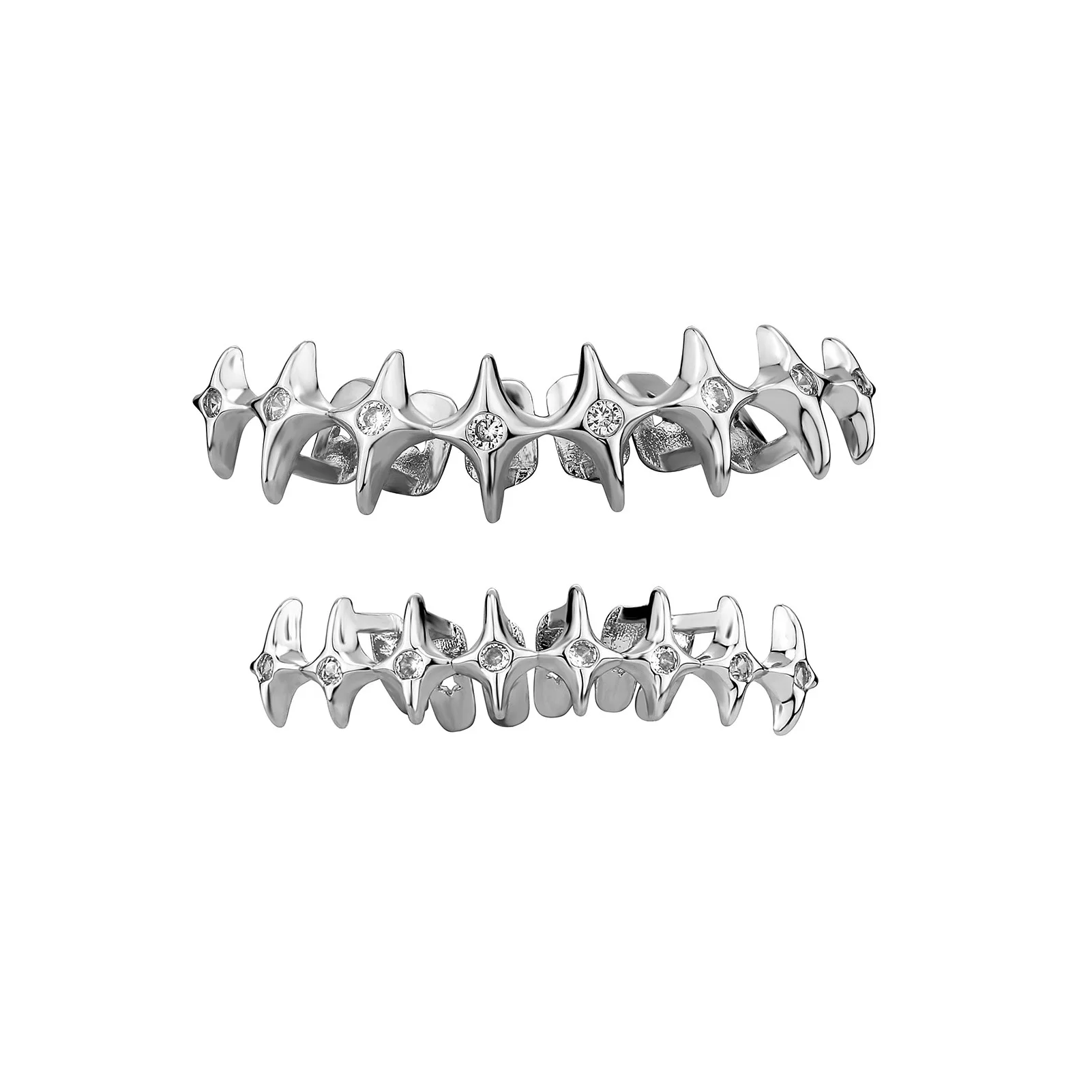 Iced Out Star Grillz Top Bottom Set Gold CZ Diamond Star Chain Hip Hop Rapper Party Teeth Grills Wholesale Jewelry