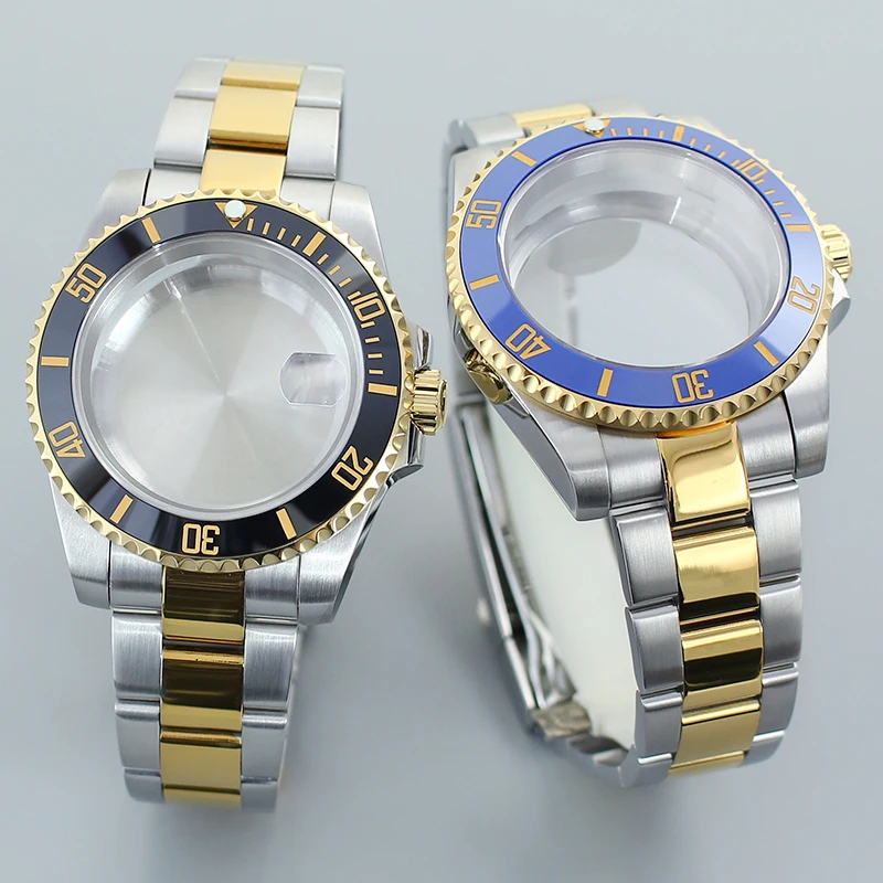 40mm Watch Cases bands NH35 parts Sapphire Ceramic beze For Seiko NH35 NH36 8215 2824 Movement Silver Gold Watch Case Submariner