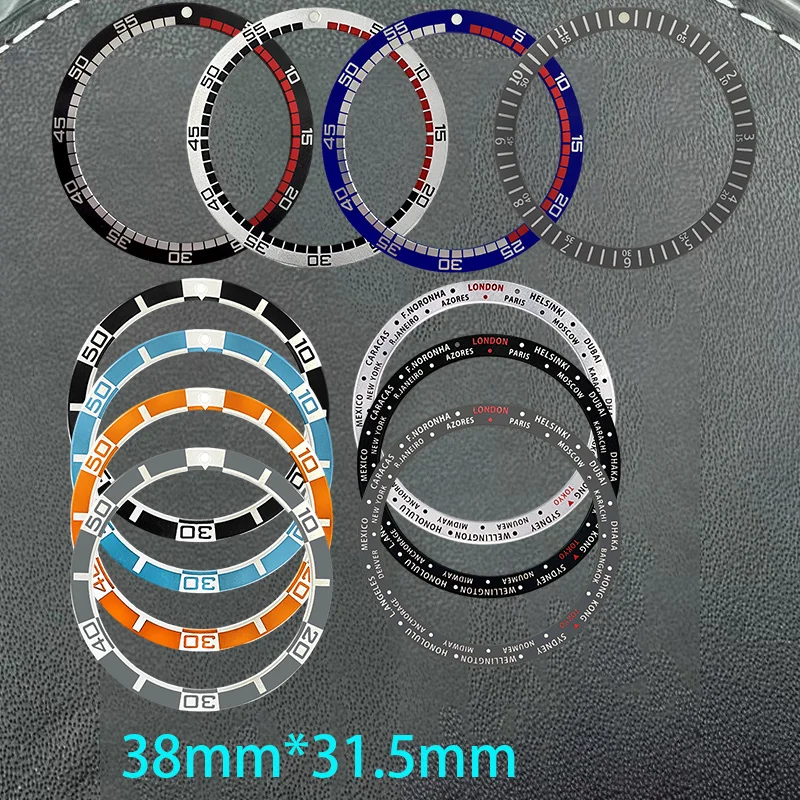Custom 38mm*31.5mm Flat Aluminium Watch Bezel Insert Fits SKX007 SKX009 SRPD Watch Case NH36 NH35 Movement Men Watch Refit Parts