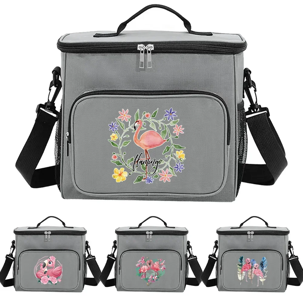 

Soft-Sided Lunch Pouch for Outdoor Activities in Grey Color Waterproof and Durable Flamingo Series Printing Food Storage Bag