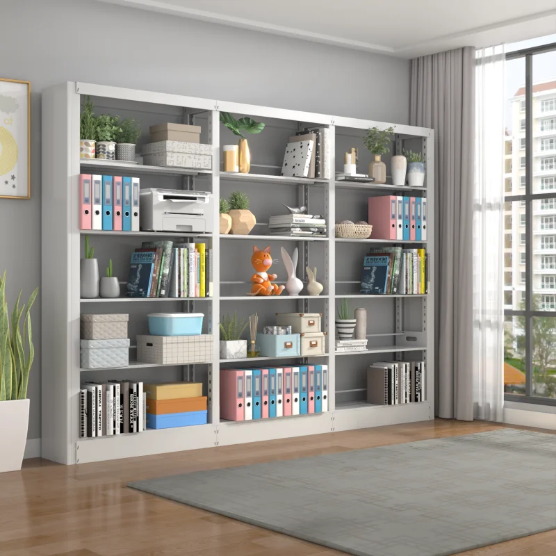 School Library Bookcase, Reading Room Book Storage Roomsteel Bookcase Iron Double-sided Floor-standing Filing and Archive Rackpr