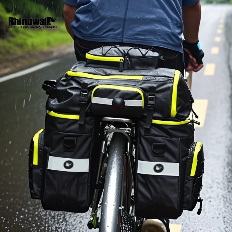 RHINOWALK 3 in 1 Bike Rack Bag Trunk Bag Waterproof Bicycle Rear Seat Bag With 2 Side Hanging Bags Cycling Cargo Luggage Bag