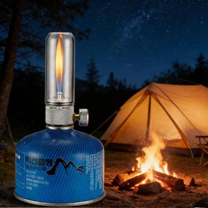 Portable Camping Gas Lantern With Stable Windproof Flame Durable Clear Glass Shade For Outdoor Hiking Backpacking Trips