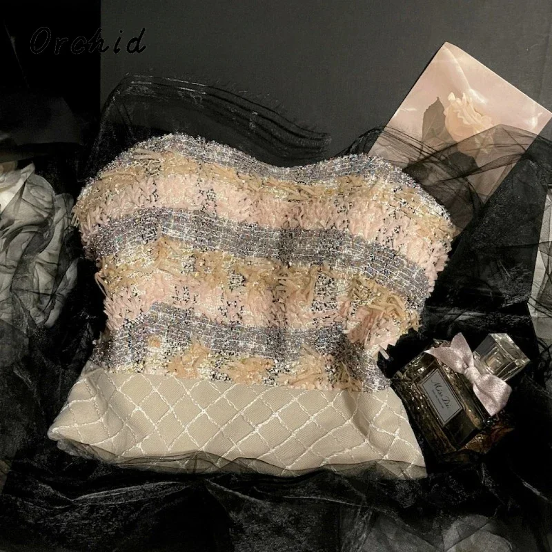 

Sexy Striped Print Long Sleeve Slash Neck Patchwork T-Shirts Women's Fashion Hotsweet Club Strapless Sheath Coquette Tees Tops