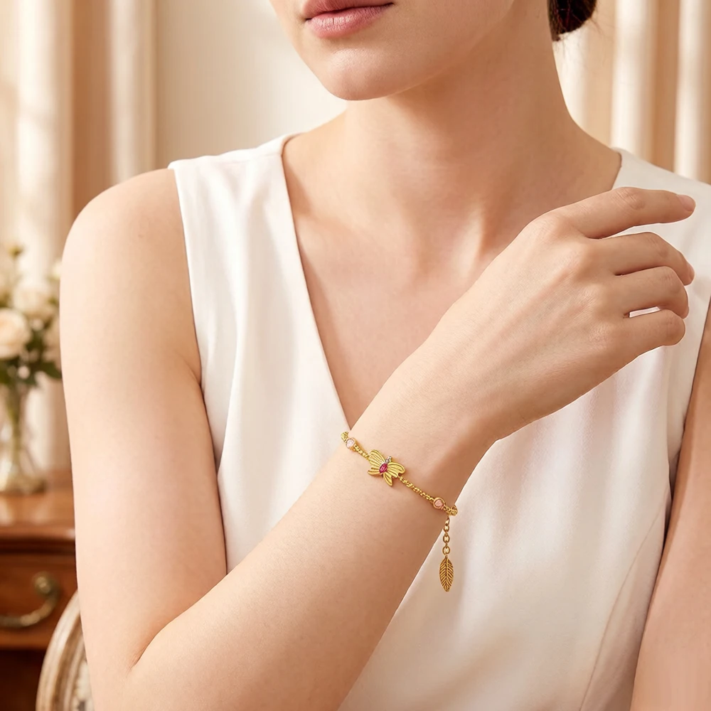 Bracelet Gracile Butterfly Gold New Link Chain 925 Sterling Silver Romantic Fashion Jewelry Magical Garden Gift For Women