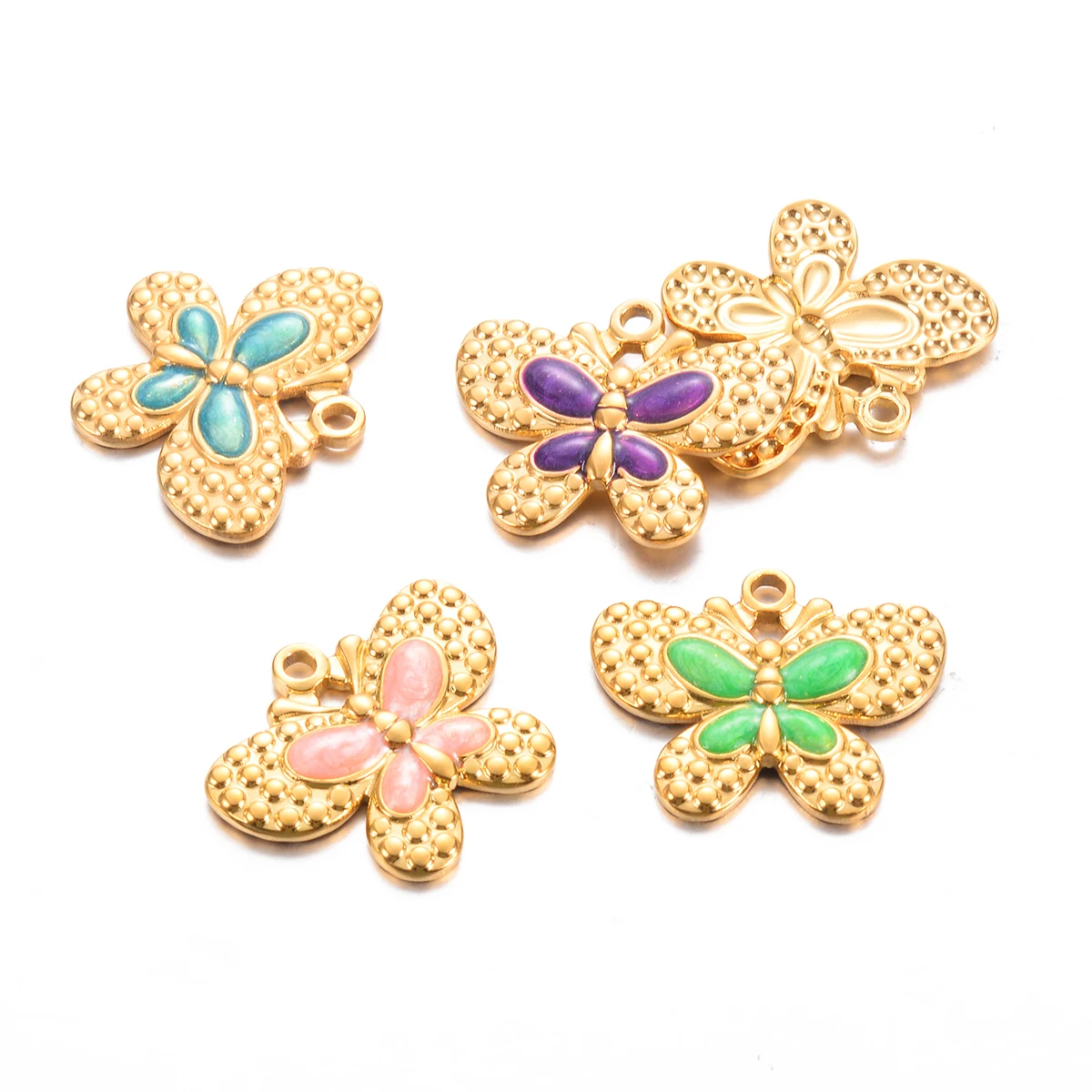 Breloques papillon en acier inoxydable émaillé, pendentif pour bricolage, collier, bracelet, boucle d'oreille, bijoux, accessoires exécutifs, vente en gros, 2 pièces