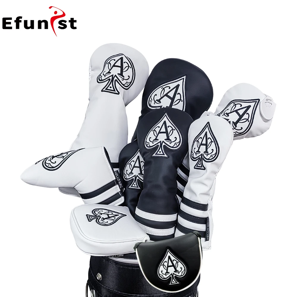 Golf Wood Cover PU Leather Poker Ace Of Spades Design Golf Club Waterproof Protector Covers Mallet Blade Square Putter Headcover