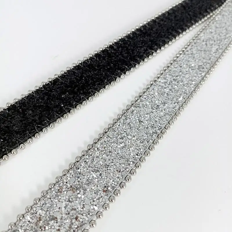 

652F Punk PU Waist Belt for Jean Heavy Duty Hip Hop Belt Waistband Glinting Buckle with Encrusted Glitter