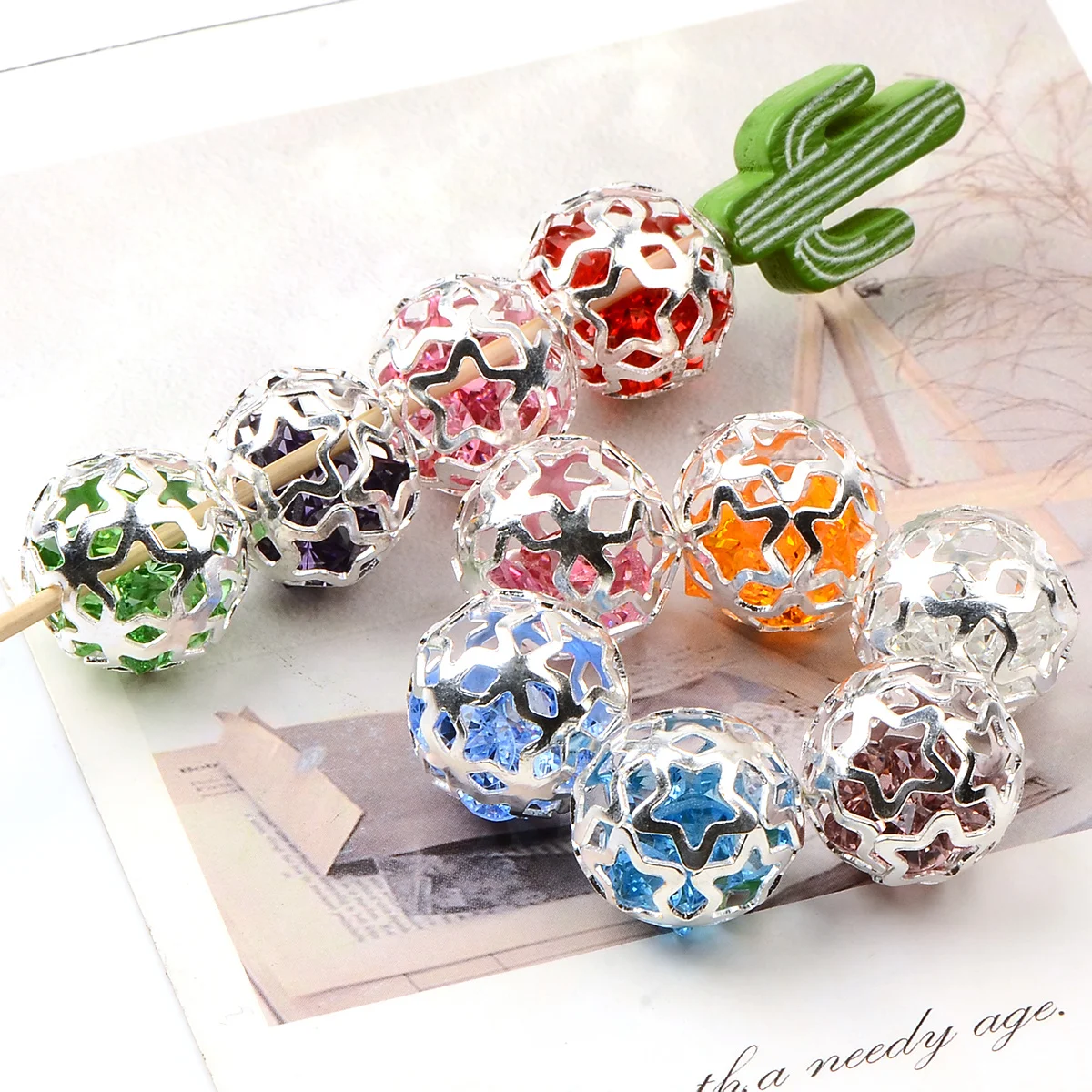 6/18pcs Random Color Hollow Star Zinc Alloy Beads 16mm Loose Spacer Beads For Bracelet Jewelry DIY Craft Making