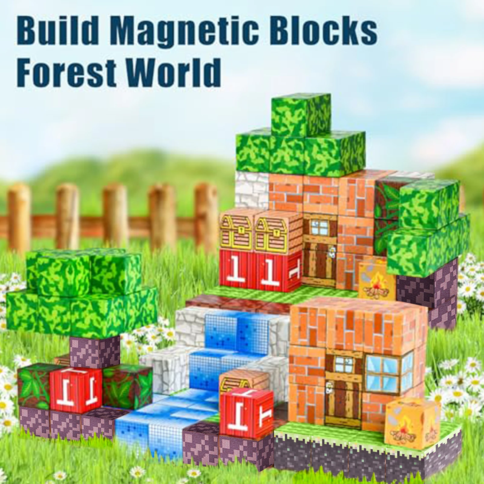 100pcs Magnetic Block Forest Hut Toy Set for Kids Age 3+Years Old Puzzle Toys Perfect Children's Birthday Gifts