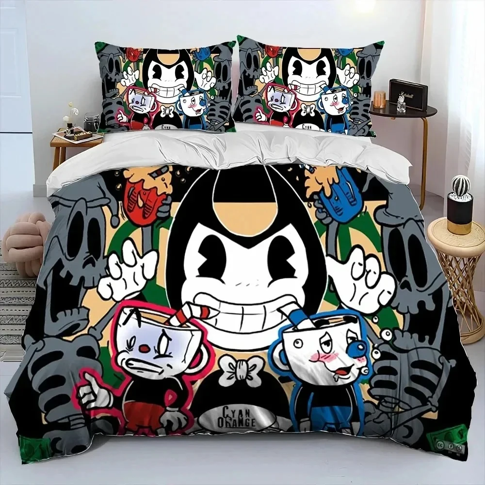 

Cuphead Game Mugman Cartoon Bedding Set Printed Bed Set With Pillowcase Bed Duvet Cover Soft Single Double Queen Super King Size