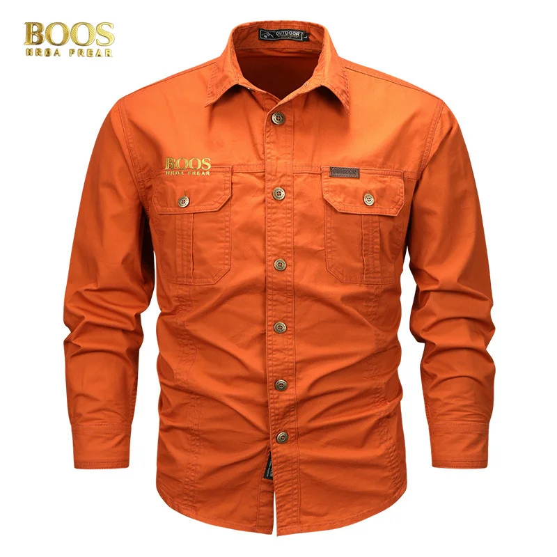 

Fashion Shirt Men's Spring and Autumn Long sleeved Solid Color Shirt Military Outdoor Shirt Large Outdoor Workwear