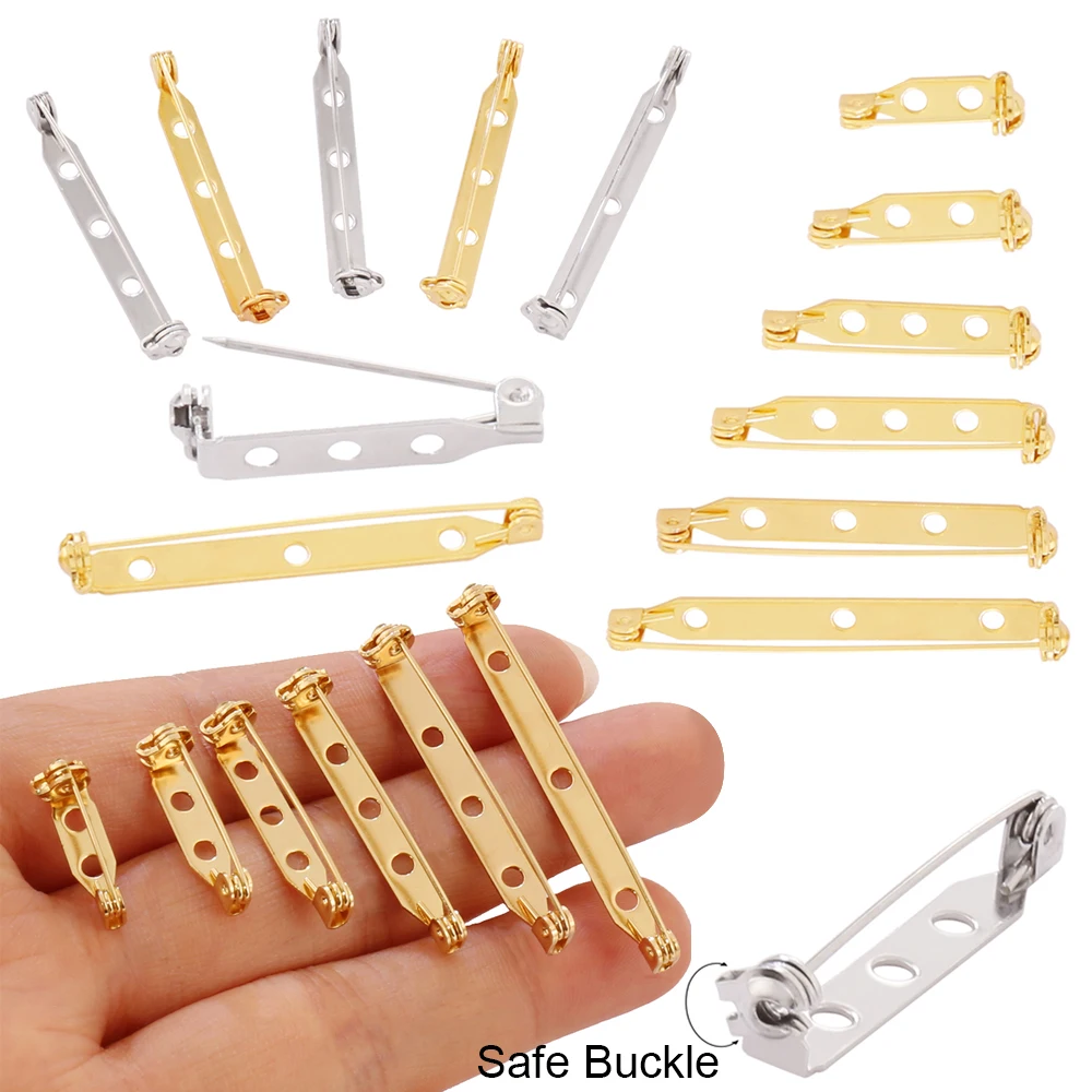 10Pc 17/25/32/38/45mm Stainless Steel Brooch Clip Base Pins Blank Safe Lock Brooch Base For DIY Jewelry Making Findings Supplies
