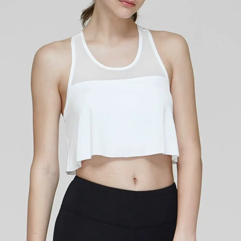 

Women's Yoga Vest Mesh Stitching High Elastic Quick Drying Bra Shockproof Crop Top Push Up Sport Bra Fitness dance Gym tank top