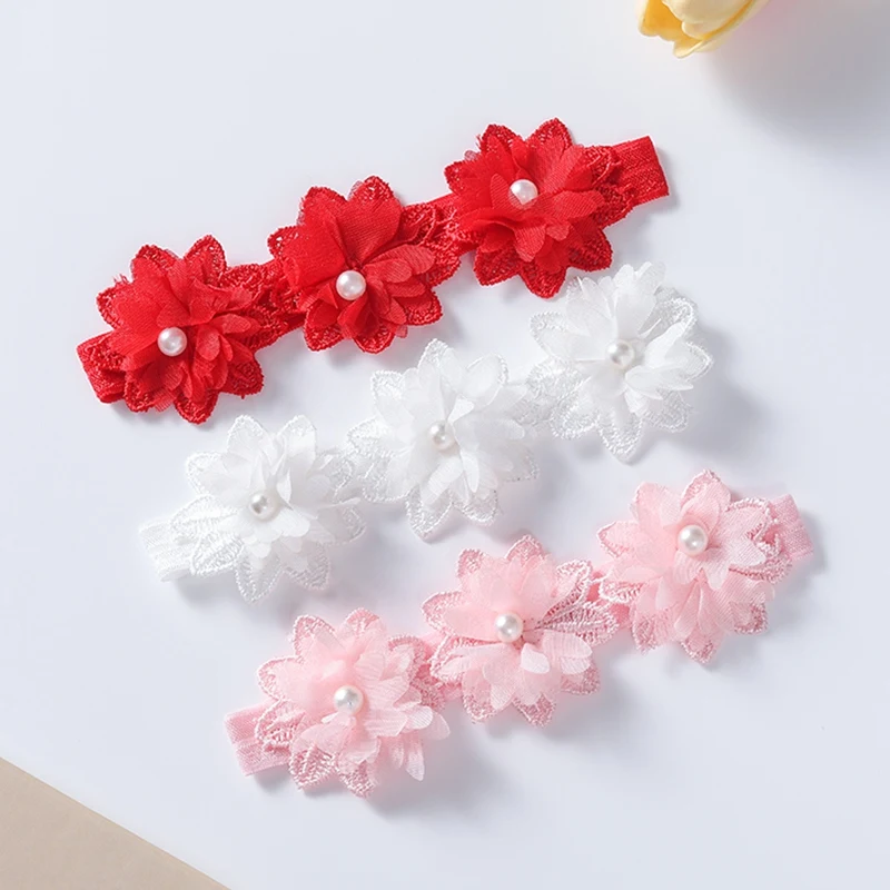 Baby Girl Headband Newborn Elastic Flower Pearl Toddler Hair Band Kids Headwear Soft Solid Hairbands Child Hair Accessories 0-3Y