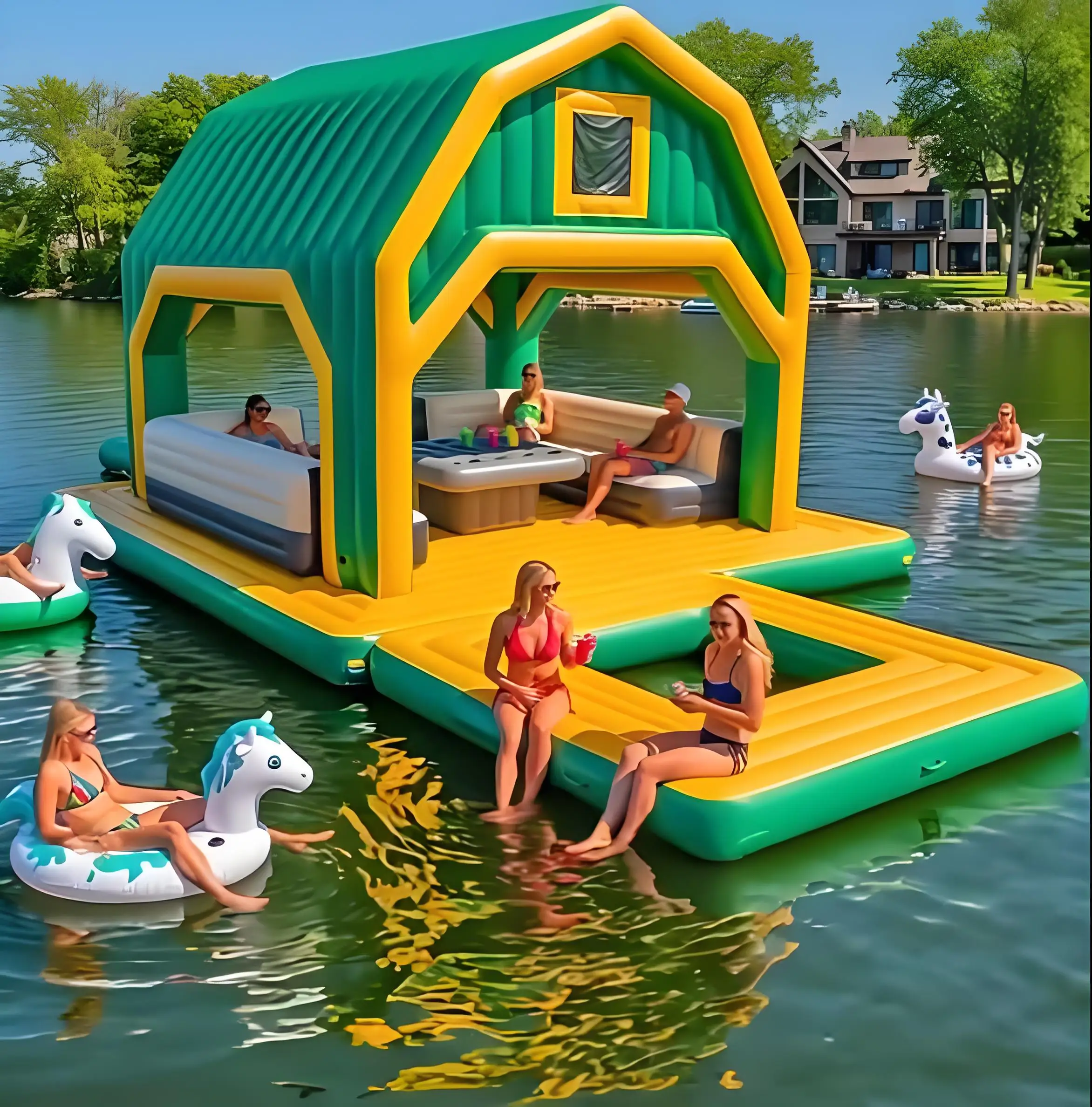 

Summer Vacation Towable Inflatable Floating Pool With Tent For Family