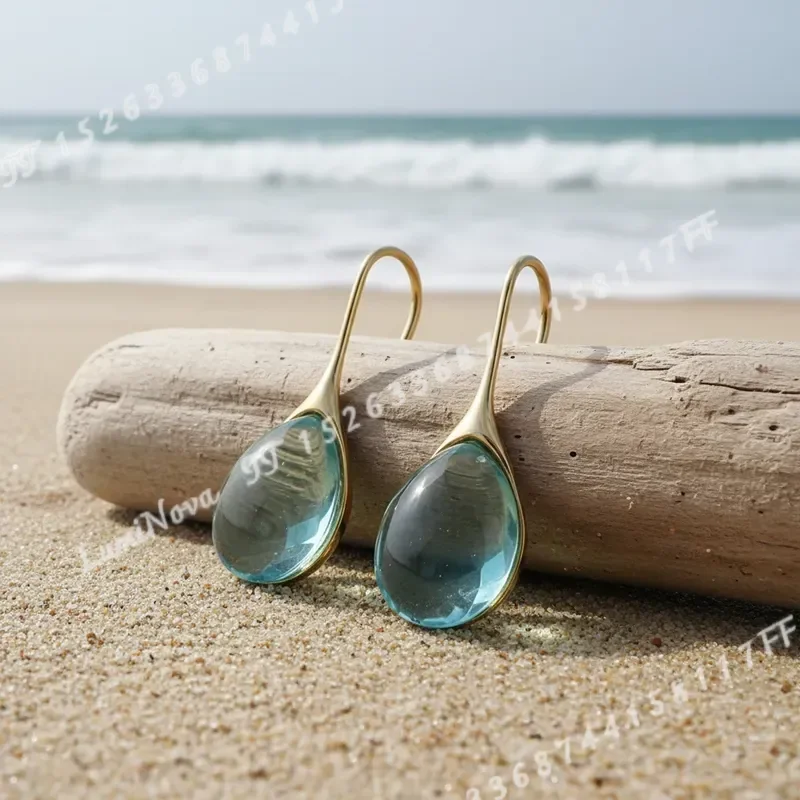 1 Pair Women S925 Sterling Silver Lab Created Aquamarine Dangle Drop Earrings Fashion Jewelry for Wedding Party