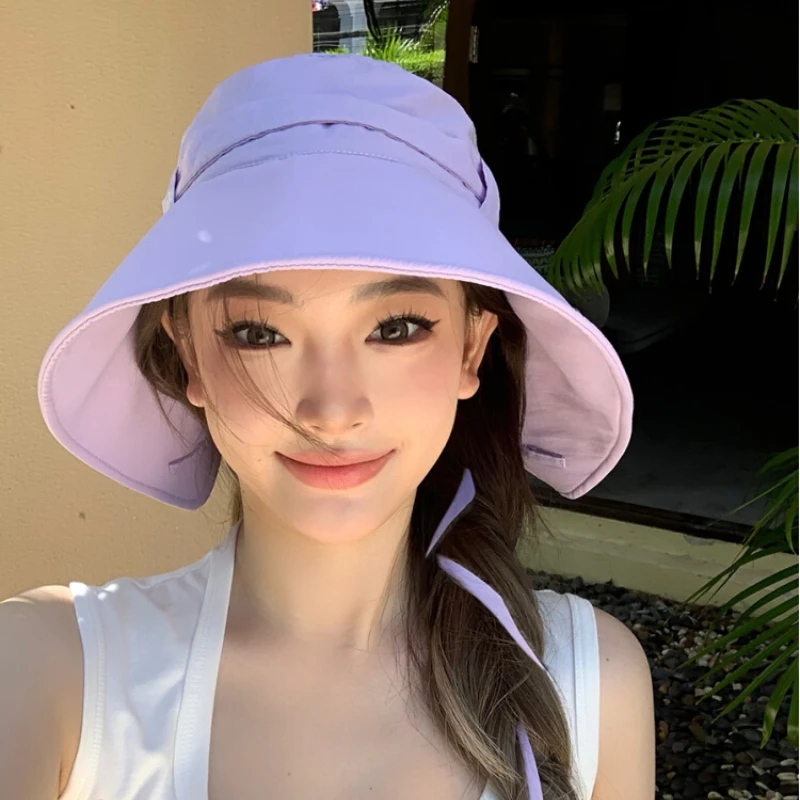 

2023 Thin Quick-drying Strap Bucket Hat Big Head Show Face Small Summer Sun Protection Shade Korean Version Cute Women's Hats