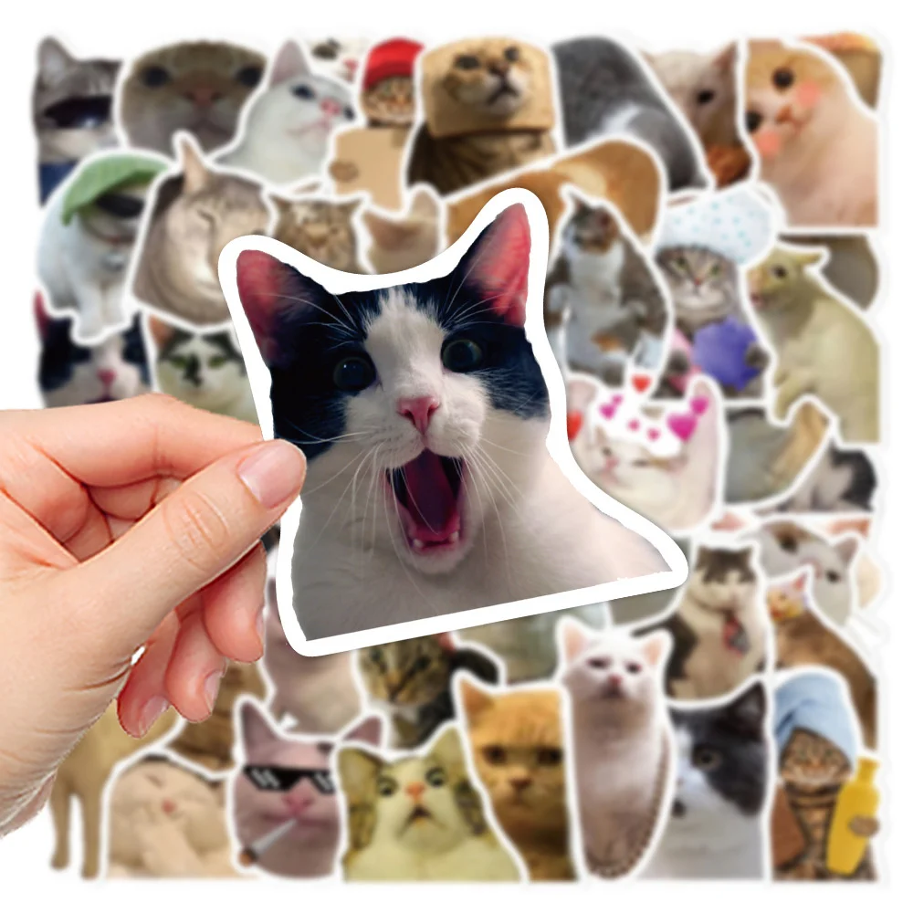 10/30/50PCS Funny Cat Cartoon Animal Graffiti Waterproof Stickers Personalized Creative Trend Decorative WaterCupHelmetWholesale