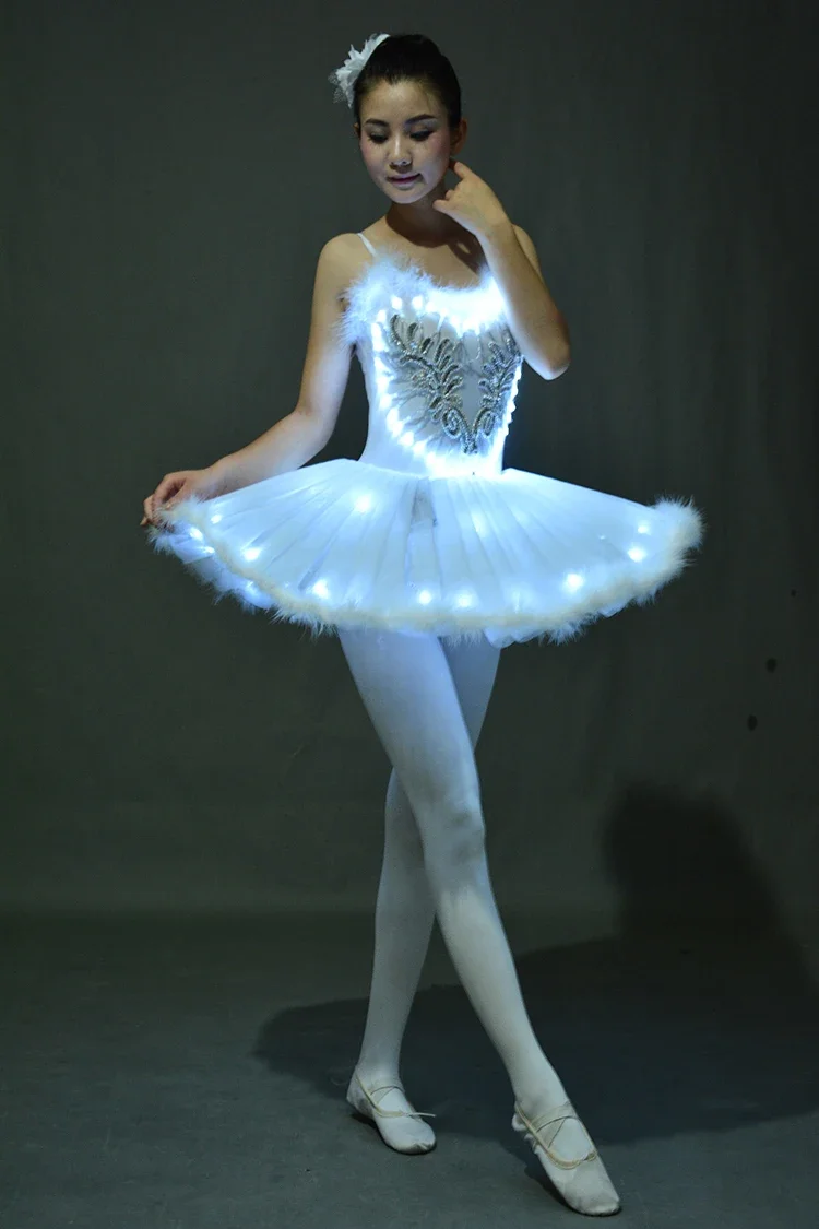 LED Light Swan Lake Noctilucan Light LED Ballet Skirt Adult Children Fluffy Fluorescent Performance Clothing Dance Costume
