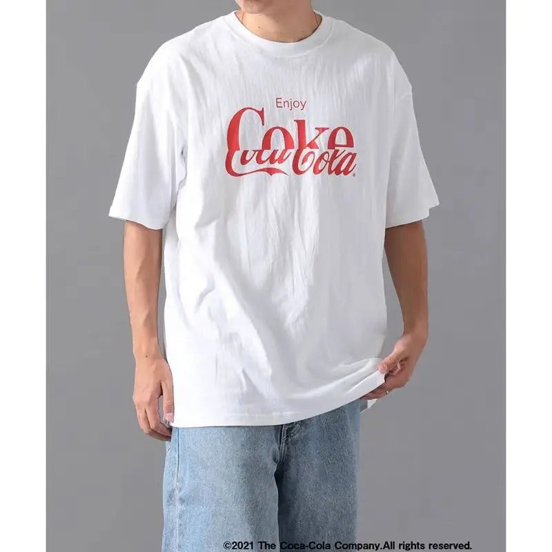 Camiseta Clásica con Estampado de Letras de Coca-Cola, Estilo Informal, de Manga Corta, de Algodón, Holgada, Unisex, para Usar en la Calle