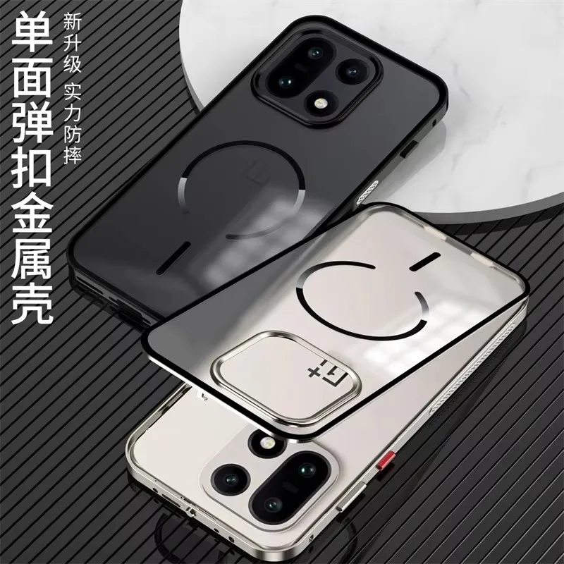 Étui magnétique de luxe pour OnePlus 15, coque en alliage d'aluminium, cadre métallique, coque transparente mate pour One Plus 15 Oneplus15 5G