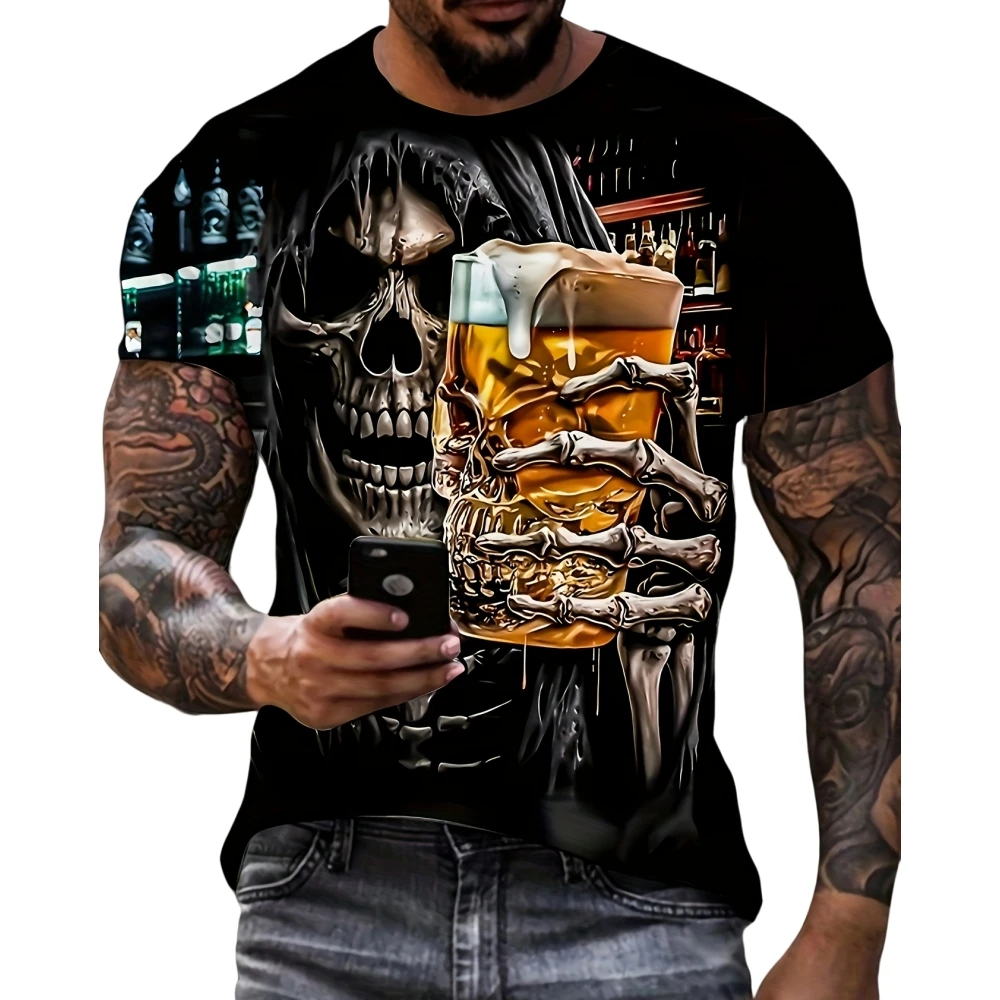 

Vintage Skull 3D Pattern Print Men's Graphic T-Shirts Causal Comfy Tees Short Sleeve Pullover Tops Men's Summer Outdoor Clothing