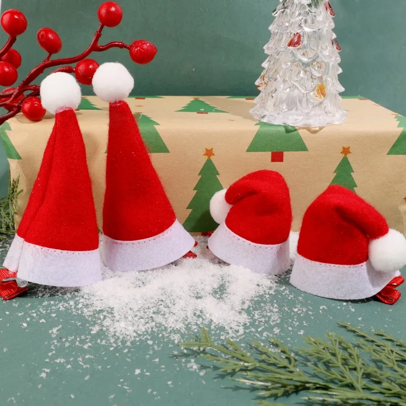 Cute Sweet Christmas Hat Hairpin Santa Claus Cap Hairclip Mini Bright Hat Metal Barrettes Festival Beautify Appearance Hair Clip