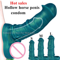 Realistic Horse Penis Sleeve Reusable Silicone Condom Hollow dildo cover Sex Toys for Men Dick Enlargement Extender cock Sleeve