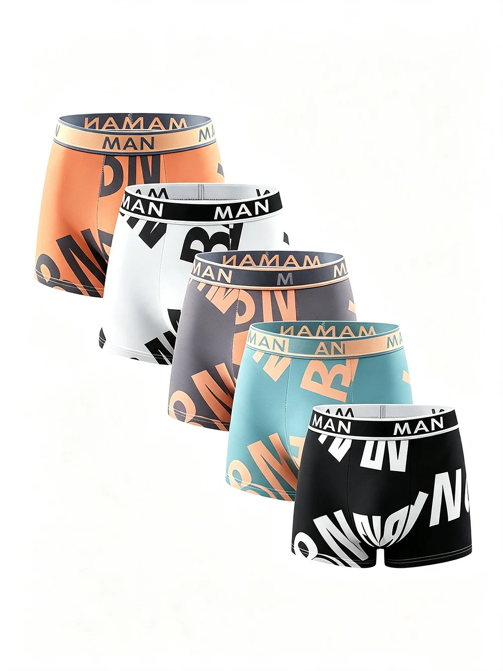 5-Piece Men's Boxer Briefs Oversized MAN Letter Print Smooth Touch Flexi-Waist Ultra Versatile Year-Round Daily Underwear