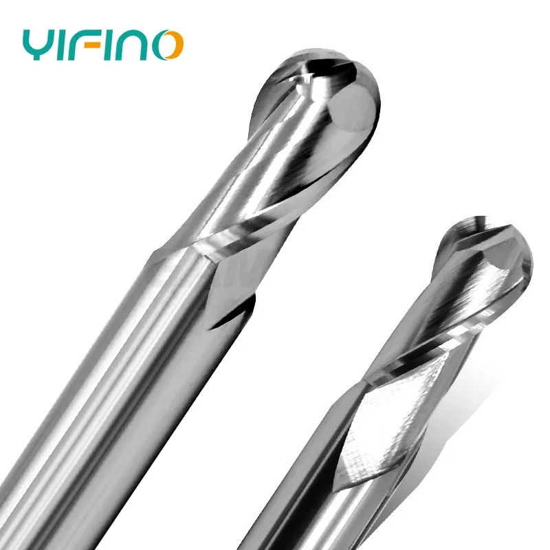 YIFINO HRC50 2-Flute Ball Nose End Mill Tungsten Steel Carbide For Aluminum Milling Cutter CNC Mechanical Center Endmills Tools