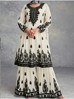 Dubaï musulman 2 pièces Ensemble femmes imprimer Blouse haut avec pantalon à jambes larges costume marocain Musulman Ensemble décontracté Femme tenues arabes 2