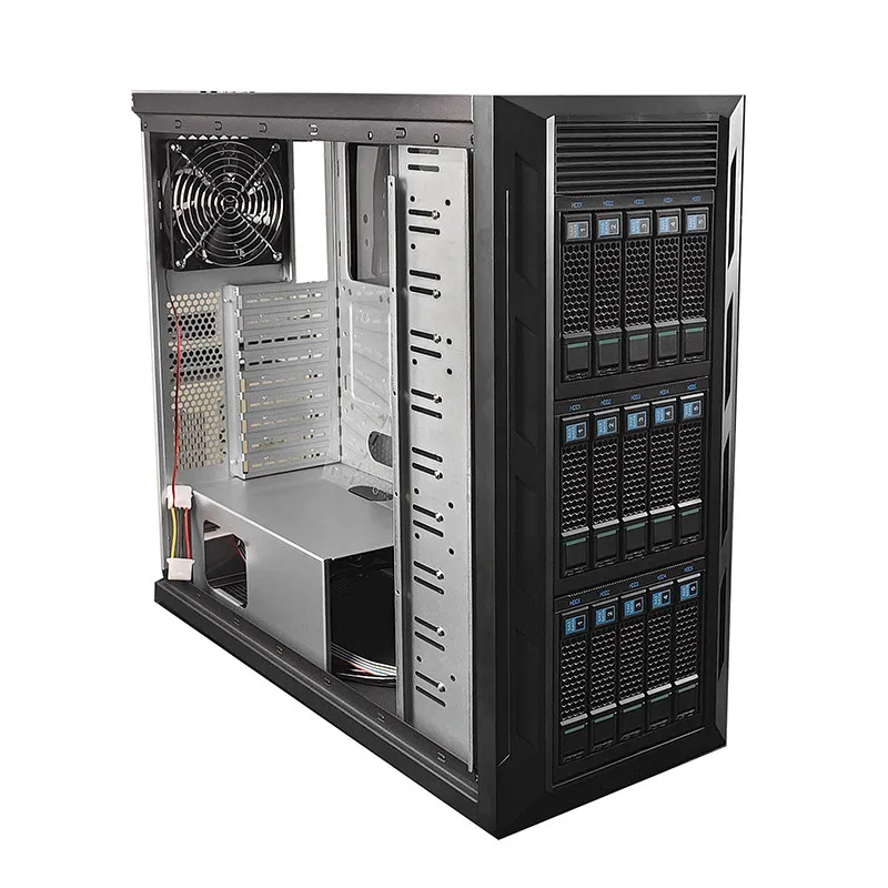 EATX Dual‑socket Tower PC Case,15 Hot‑Swap HDD Slots, Multi‑Optical‑drive Bays NAS Storage Desktop Chassis
