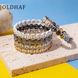 2024 New Design Gold Silver Color Metal Bracelets Peace Logo Elastic Bracelets Enamel Brangle For Women Peace Jewelry