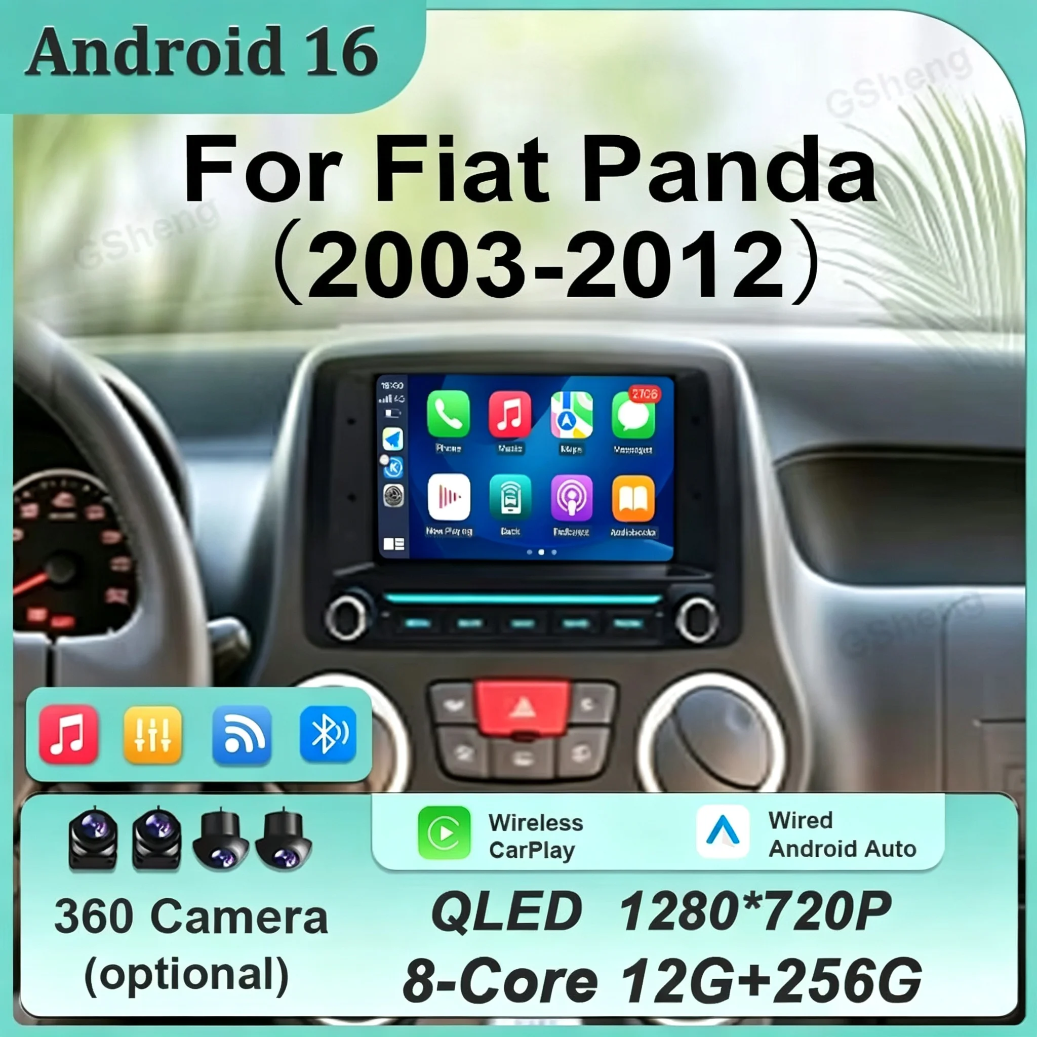 For Fiat Panda 2003‑2012 Multimedia Player 7 inch Android Bluetooth WiFi CarPlay IPS Touch‑Screen DSP Stereo No 2‑din Auto Tools