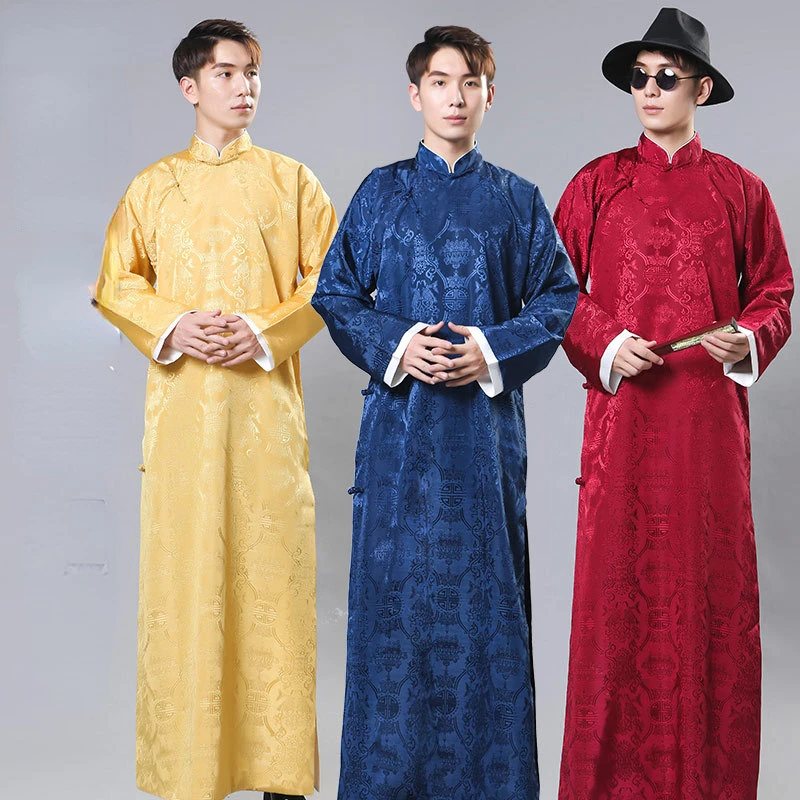 

Hanfu Men Traditional Chinese Clothing Republic of China Cross Talk Clothing Classic Groomsmen Robe Tang Suit Wedding Robe