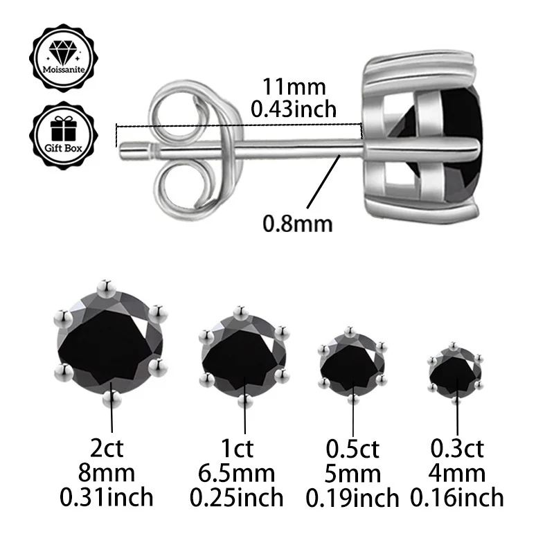 

LAMVOICE jewelry for women/stud earrings with 0.6-4 carat Black moissanite Hypoallergenic earrings christmas gift for women