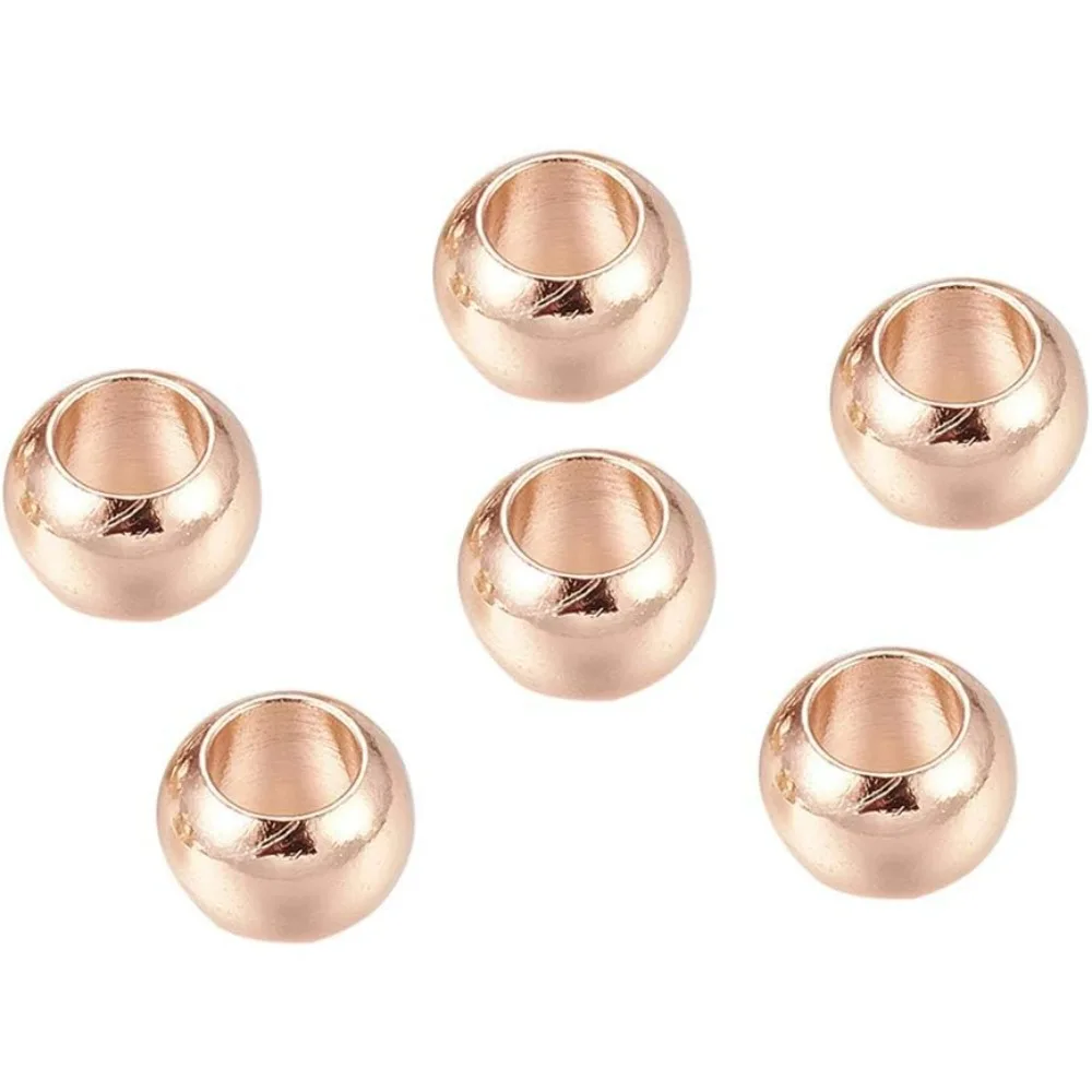 10 pcs Rose Gold Large Hole Rondelle Long-Lasting Beads, Environment Brass European Beads 8x5.5mm, Hole: 4.5mm