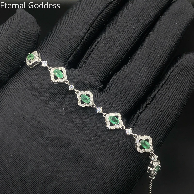 

S925 Sterling Silver Natural Emerald Girl New Trendy Hand Bracelet Support Test Chinese Style Luxury Jewelry