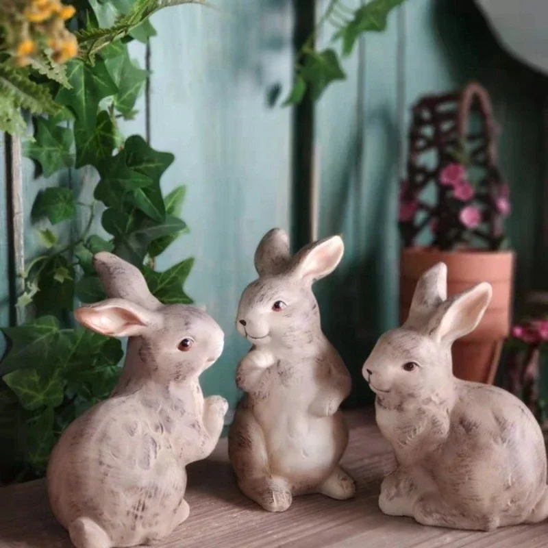 Retro resin rabbit statue cute animal sculpture for garden home decoration outdoor decoration Easter and animal enthusiast gifts