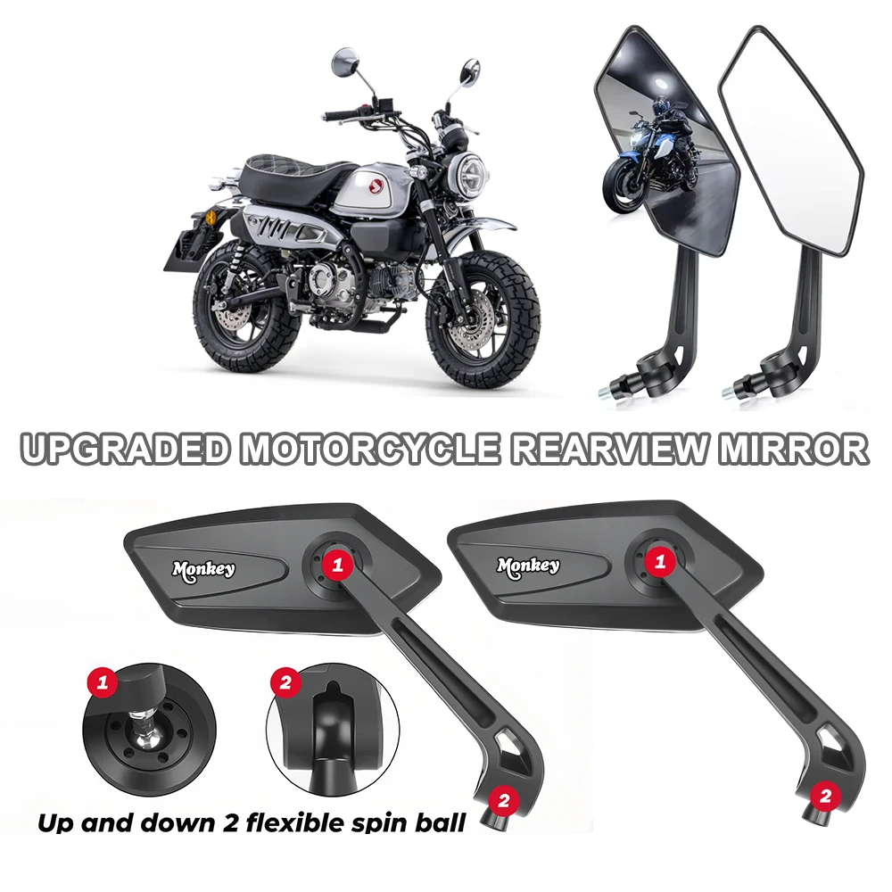 Motorcycle Mirrors Left Right Abs 360° Rotation 18-32mm Bar For Honda Monkey Z125 Z120 Monkey125 Z 120 125 DAX125