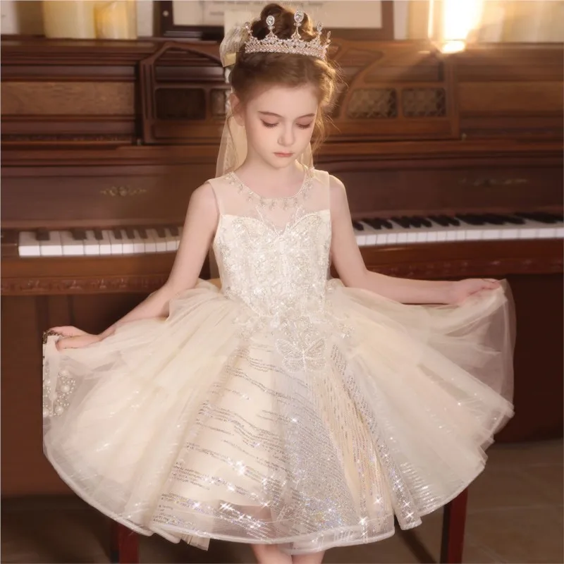 2026 Girl's Sleeveless Evening Dress Children's Light Luxury Birthday/Wedding Princess Dress Kids' Piano Performance Dress LJ683
