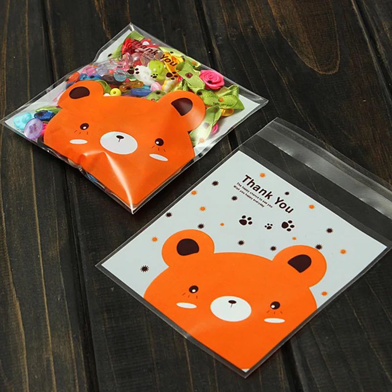 100pcs Bear Plastic Self Adhesive Bag Self Sealing Jewelry Accessories Candy Packing Resealable Gift Cookie Packaging Bag