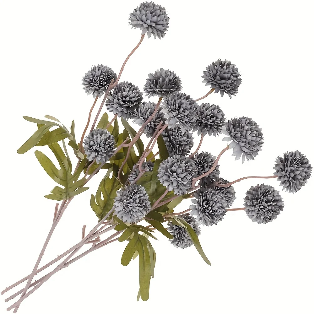 Artificial Billy Button Flowers, Faux Thistle Globe Echinops Bouquet Billy Balls Floral Fake Silk Greenery Plants for DIY Décor