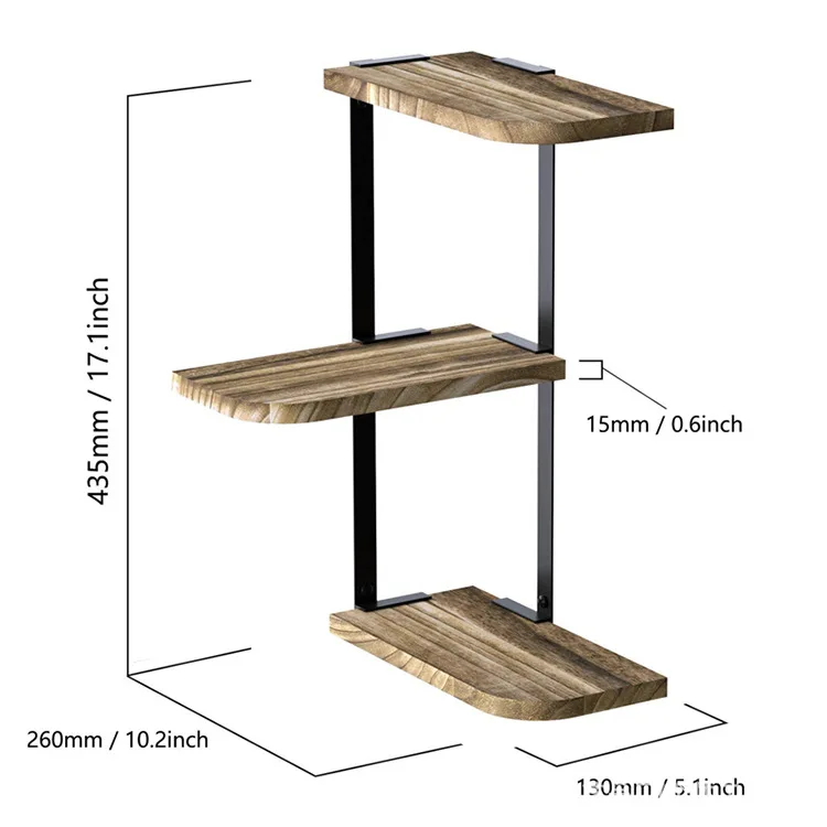 

Cross-border bedroom wall hanging storage wrought iron wood board three-layer corner iron frame wood board bathroom corner