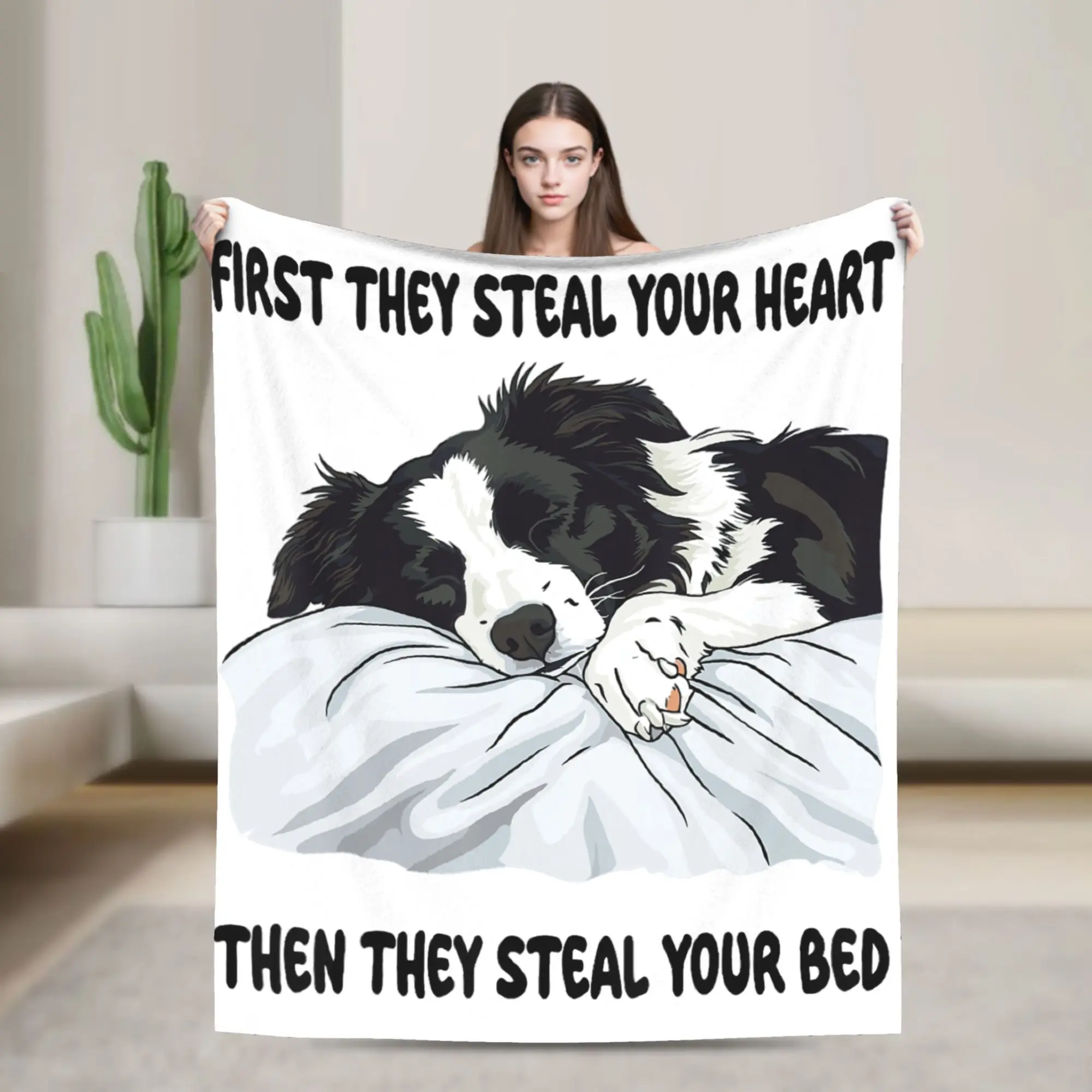 Border Collie Sleeping Pajamas Nightgown Flannel Blanket Adults  Cozy Throw Blanket Winter Home Decor Bedspread Sofa Bed Cover
